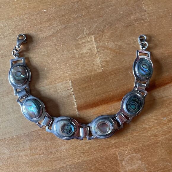 Sterling SILVER 925 ABALONE SHELL BRACELET NEW without tag - Picture 2 of 11